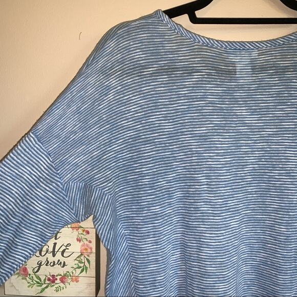 J. Jill Nautical Blue & White Striped Linen-Blend Long Sleeve Top Size: Small - Picture 8 of 9